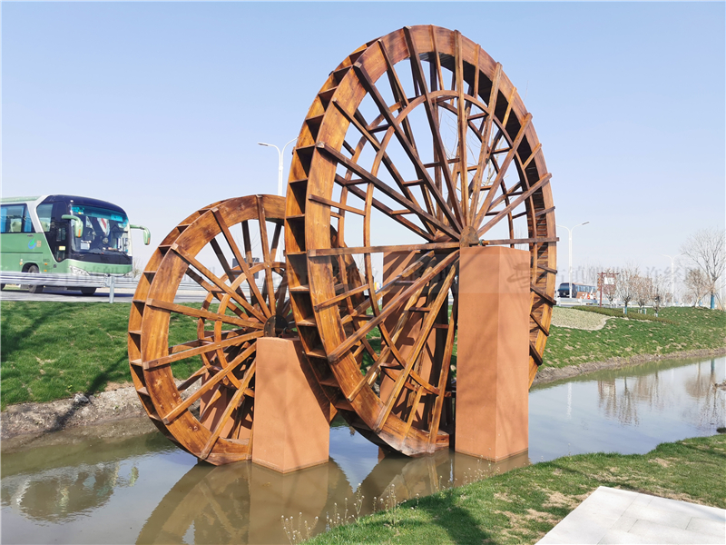 防腐木子母水车_直径6米+4米电动水车