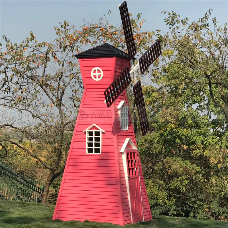 高度4米防腐木风车_小型荷兰风车